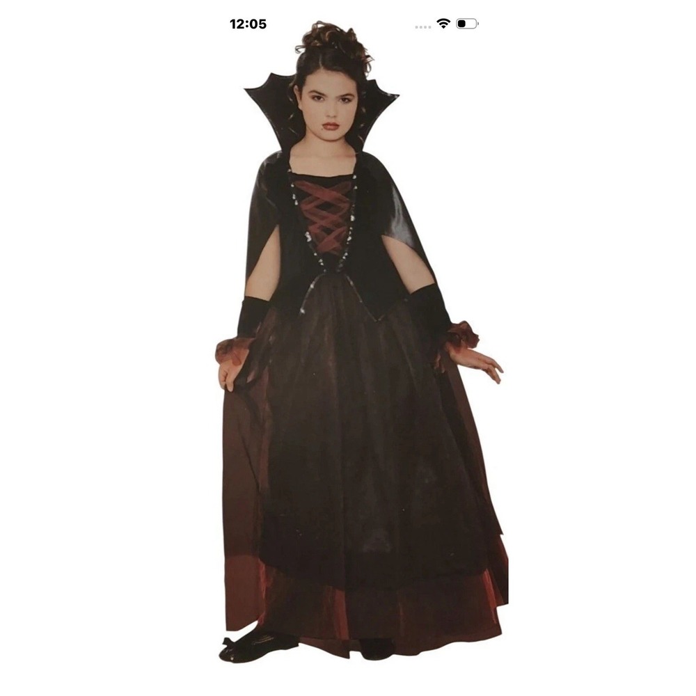 Girls L (10/12) Draculas Darling Dress With Cape Vampire Halloween Costume
